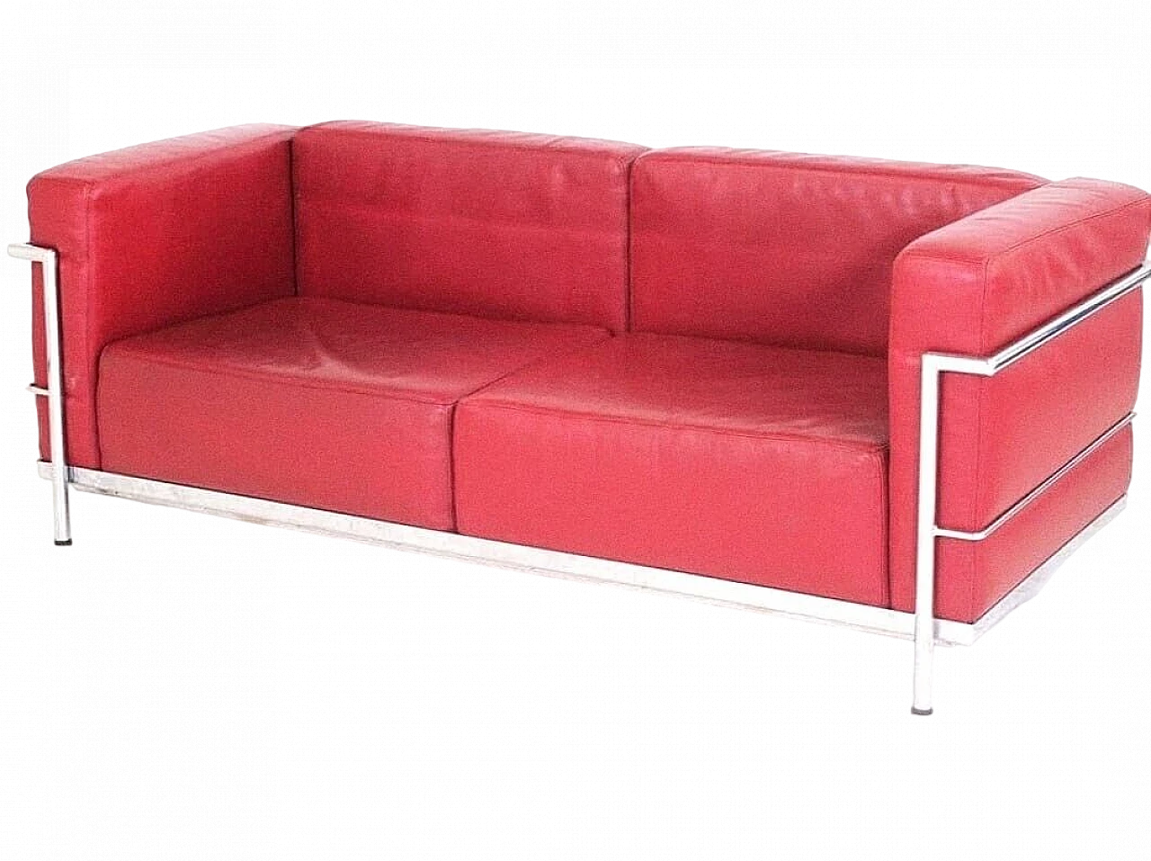 Red leather sofa in the LC3 style by Le Corbusier, 1980s 8