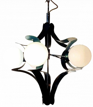 Blue lacquered metal chandelier attributed to Stilnovo, 1950s