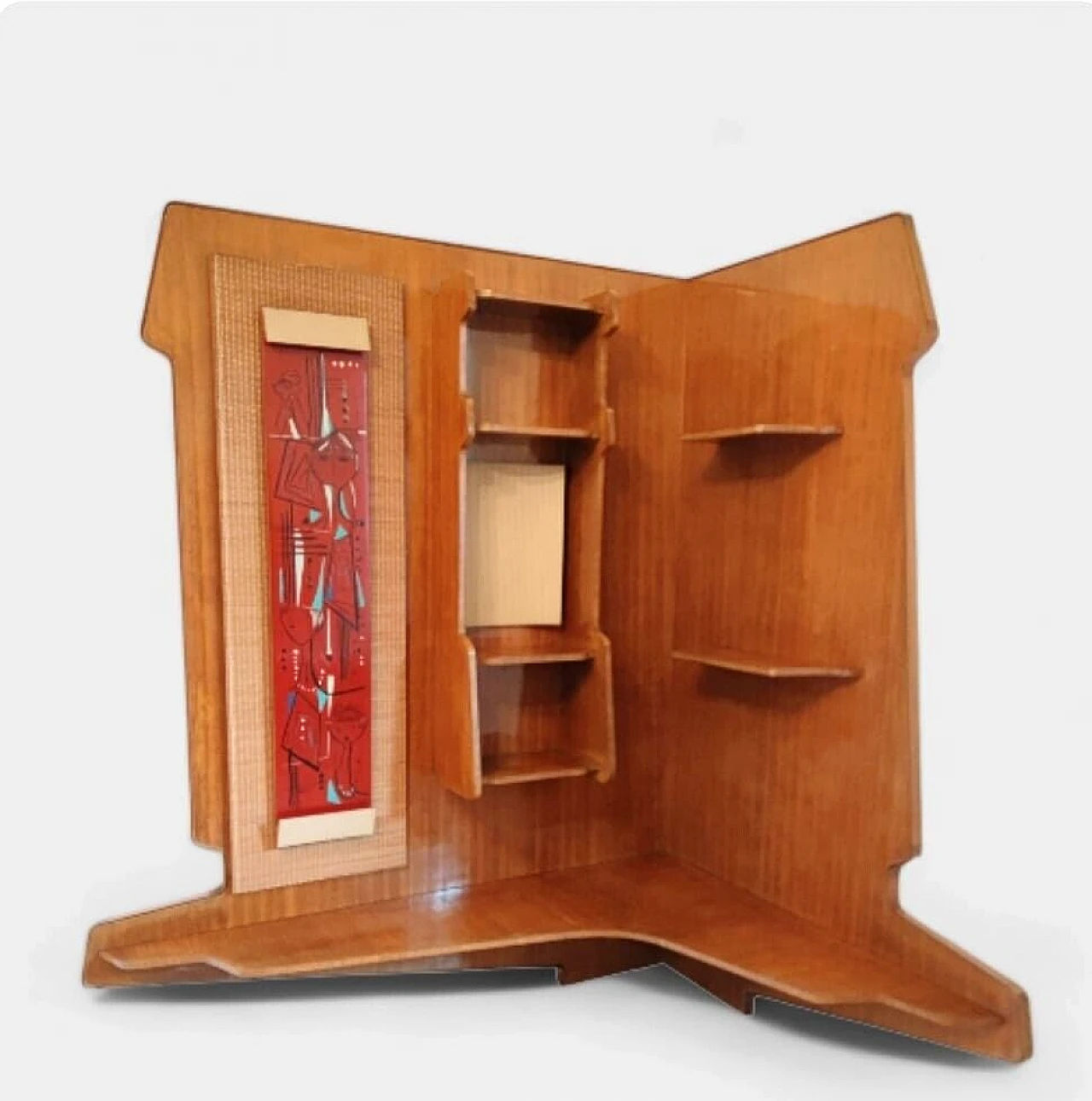 Ash corner bookcase with lacquered details, 1950s 1