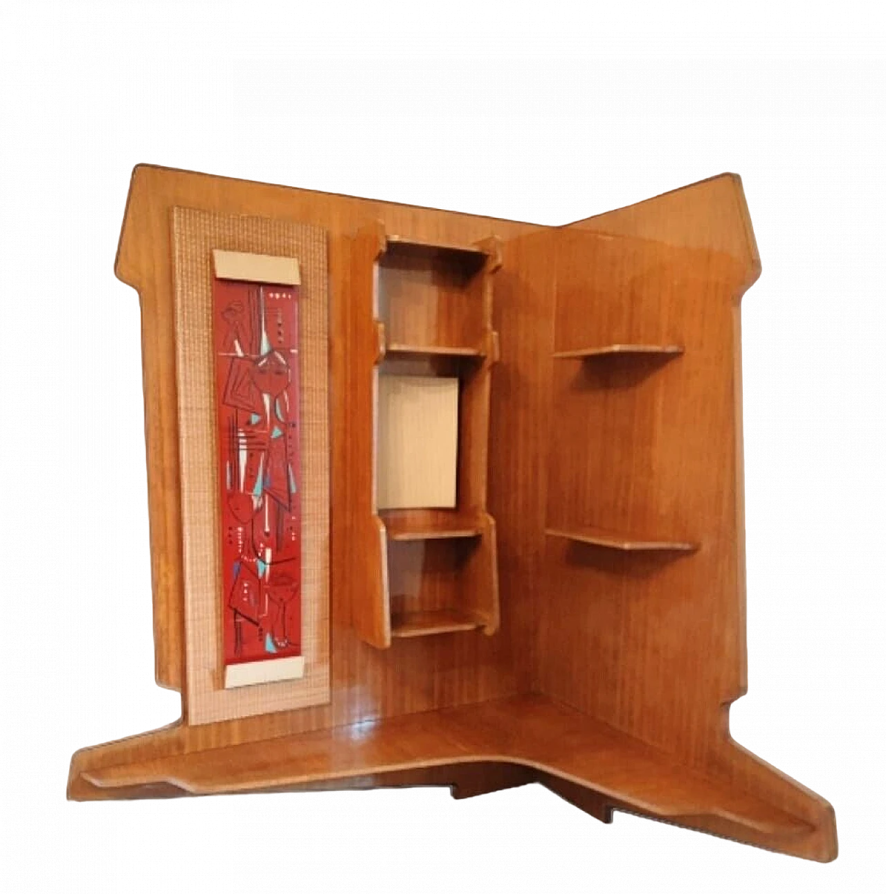 Ash corner bookcase with lacquered details, 1950s 2