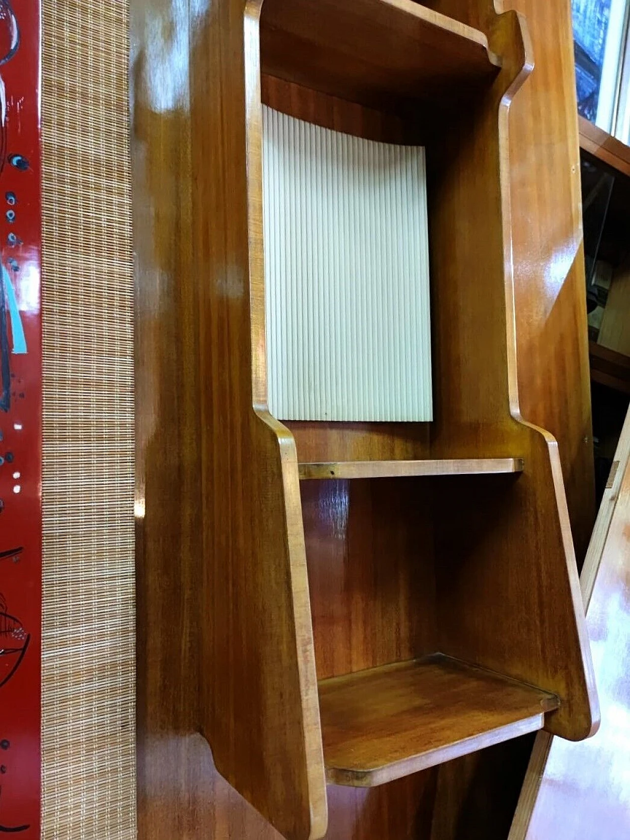 Ash corner bookcase with lacquered details, 1950s 7