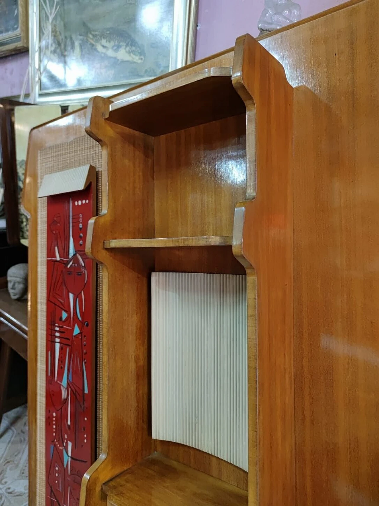 Ash corner bookcase with lacquered details, 1950s 12