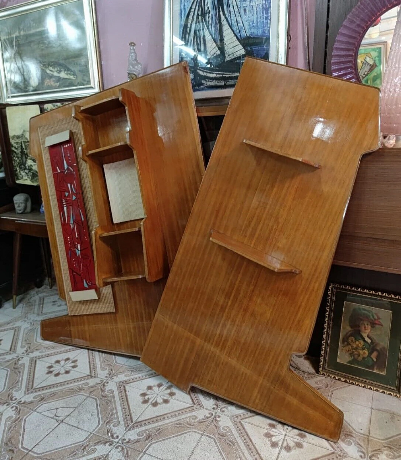 Ash corner bookcase with lacquered details, 1950s 17