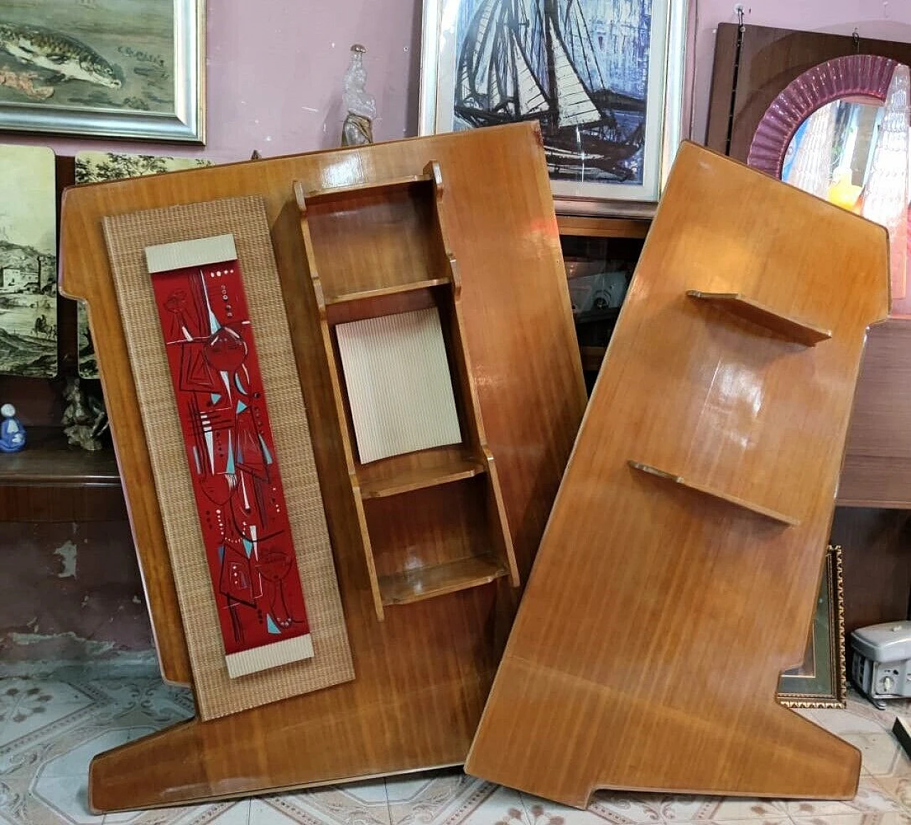 Ash corner bookcase with lacquered details, 1950s 20