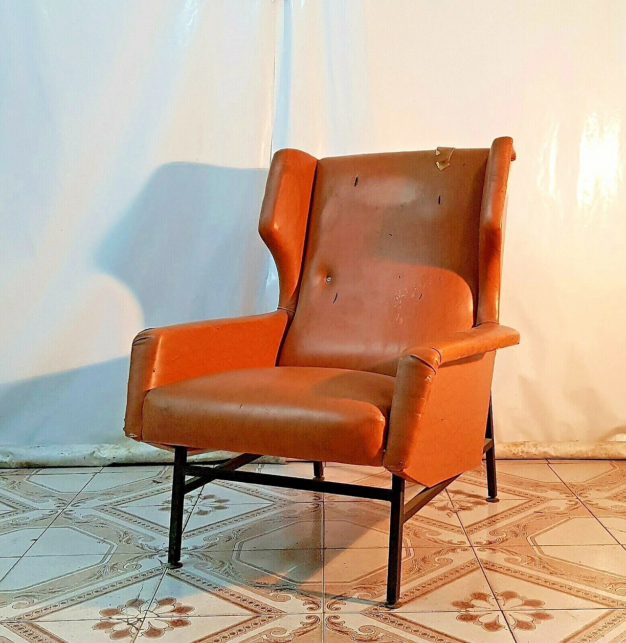 Metal and skai armchair in the style of G. Frattini, 1960s 1