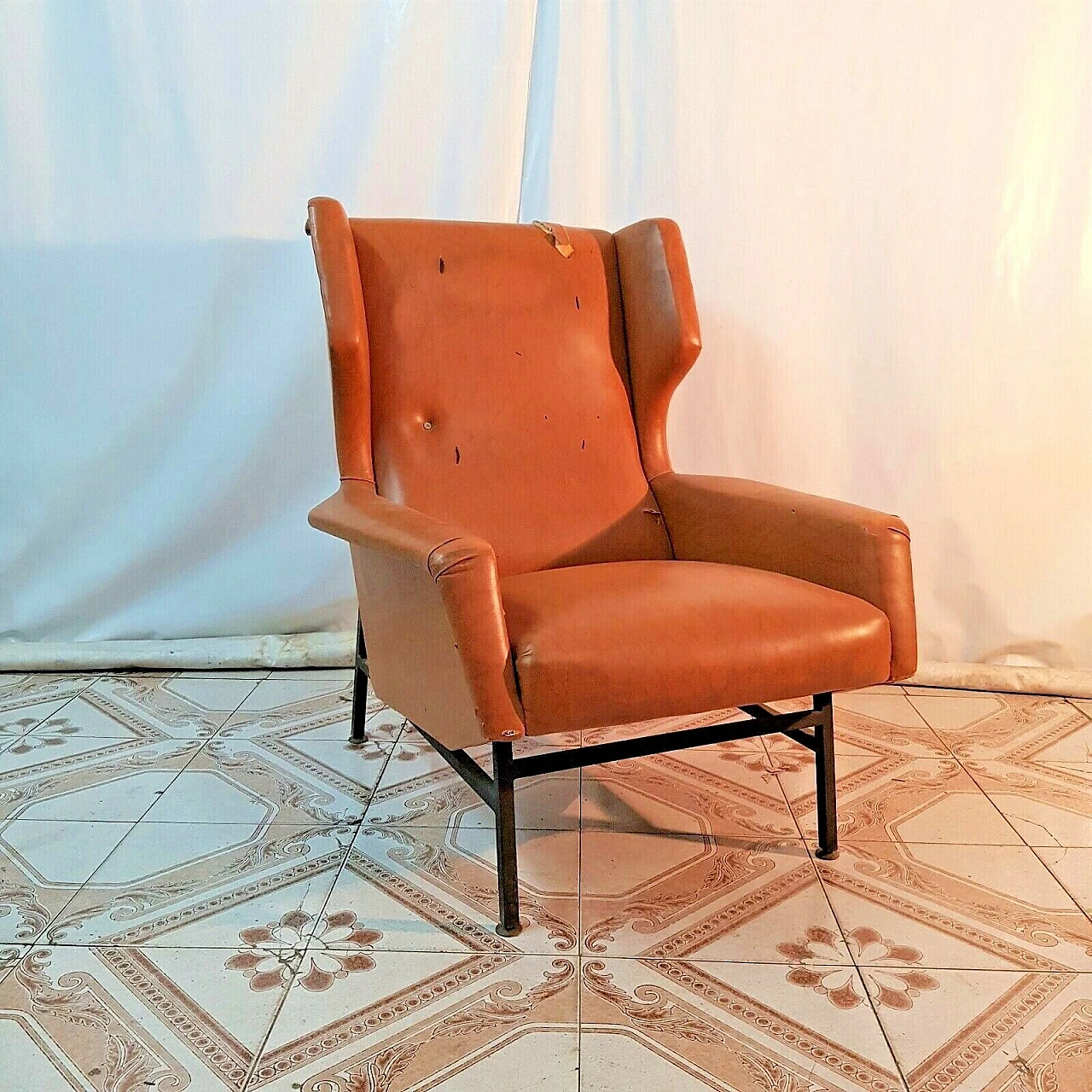 Metal and skai armchair in the style of G. Frattini, 1960s 2