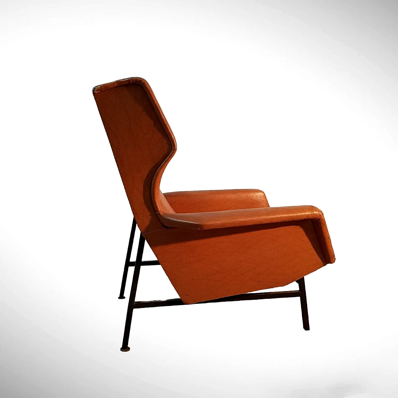 Metal and skai armchair in the style of G. Frattini, 1960s 3