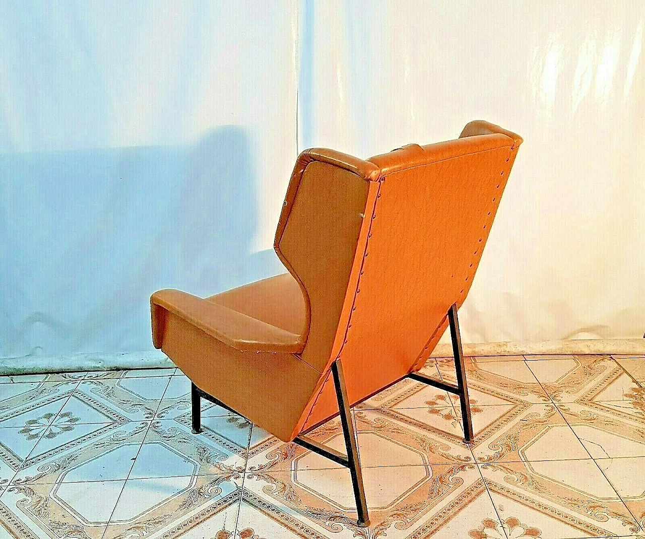 Metal and skai armchair in the style of G. Frattini, 1960s 4