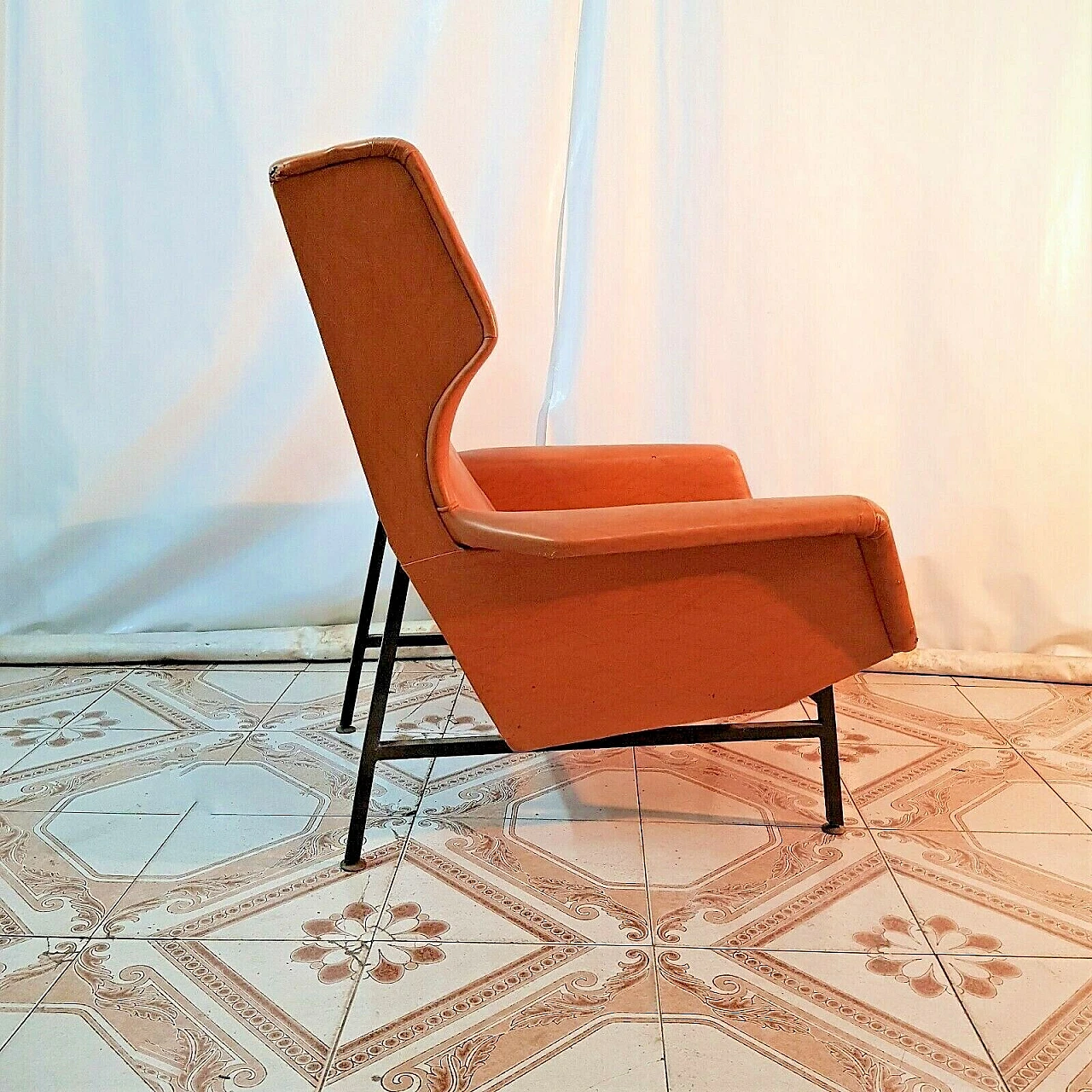 Metal and skai armchair in the style of G. Frattini, 1960s 5