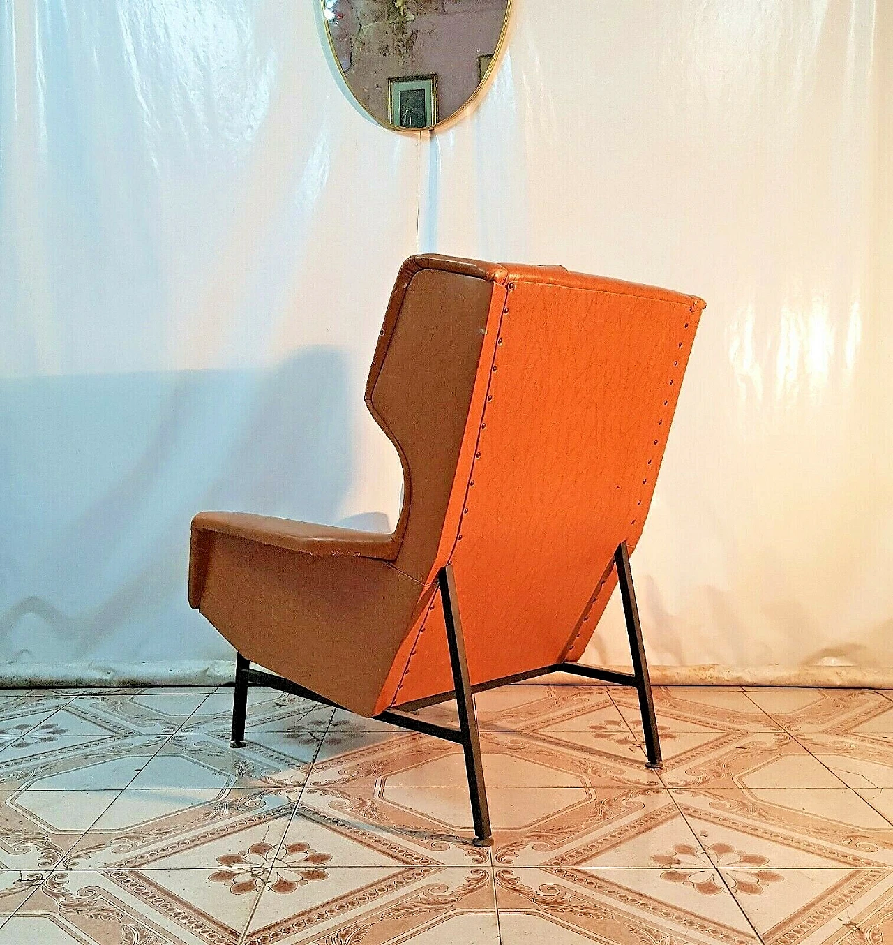 Metal and skai armchair in the style of G. Frattini, 1960s 6