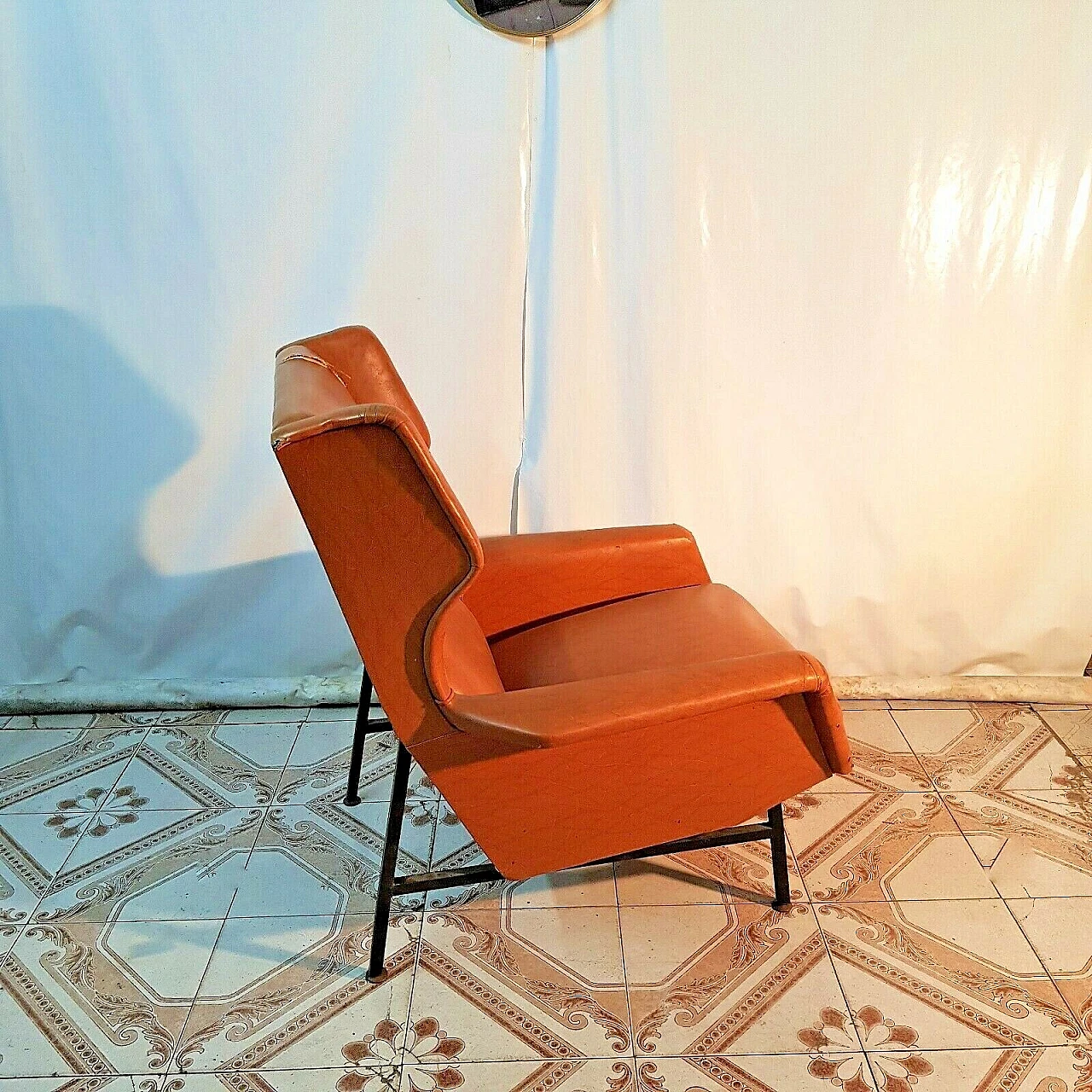 Metal and skai armchair in the style of G. Frattini, 1960s 7