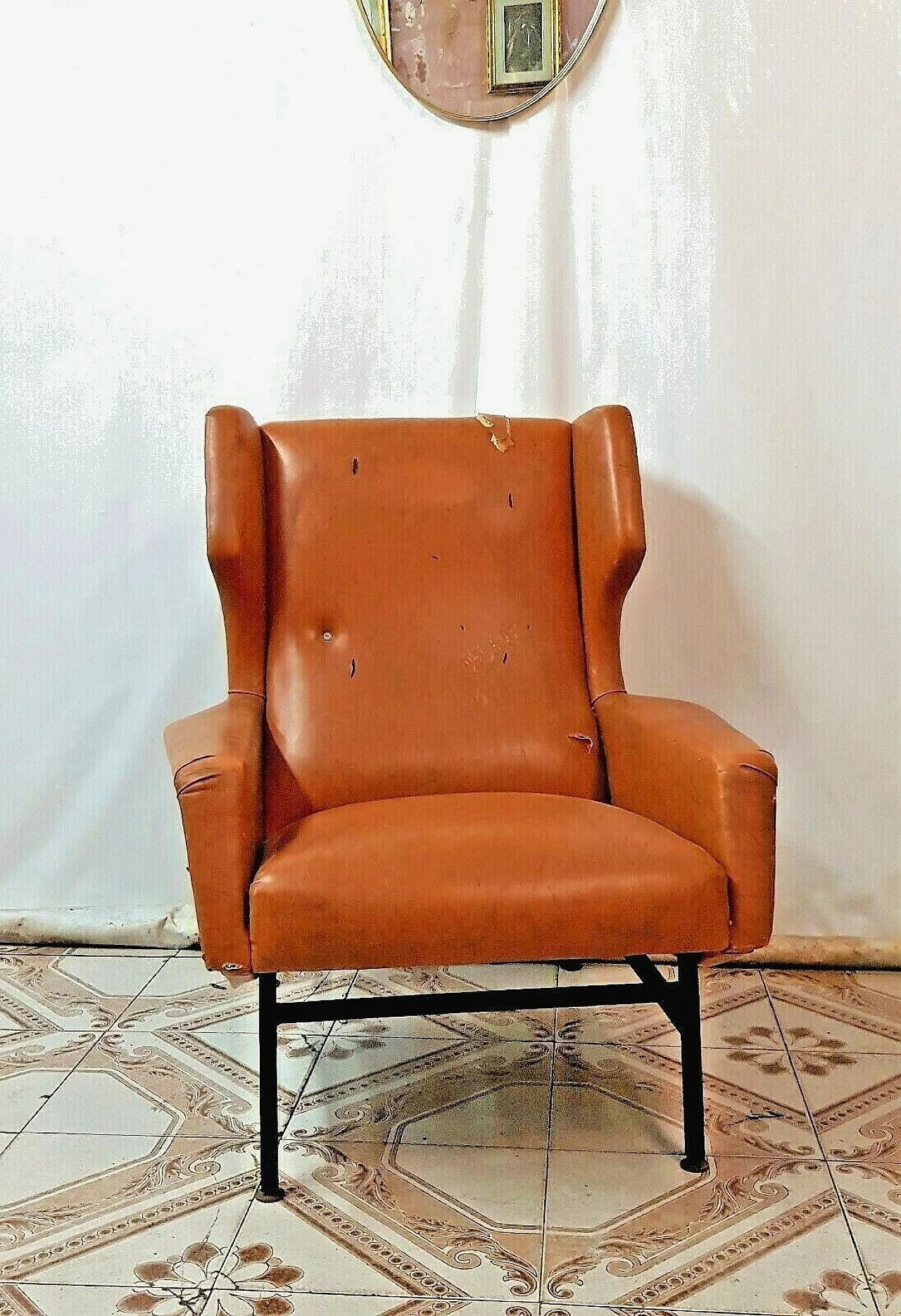 Metal and skai armchair in the style of G. Frattini, 1960s 8