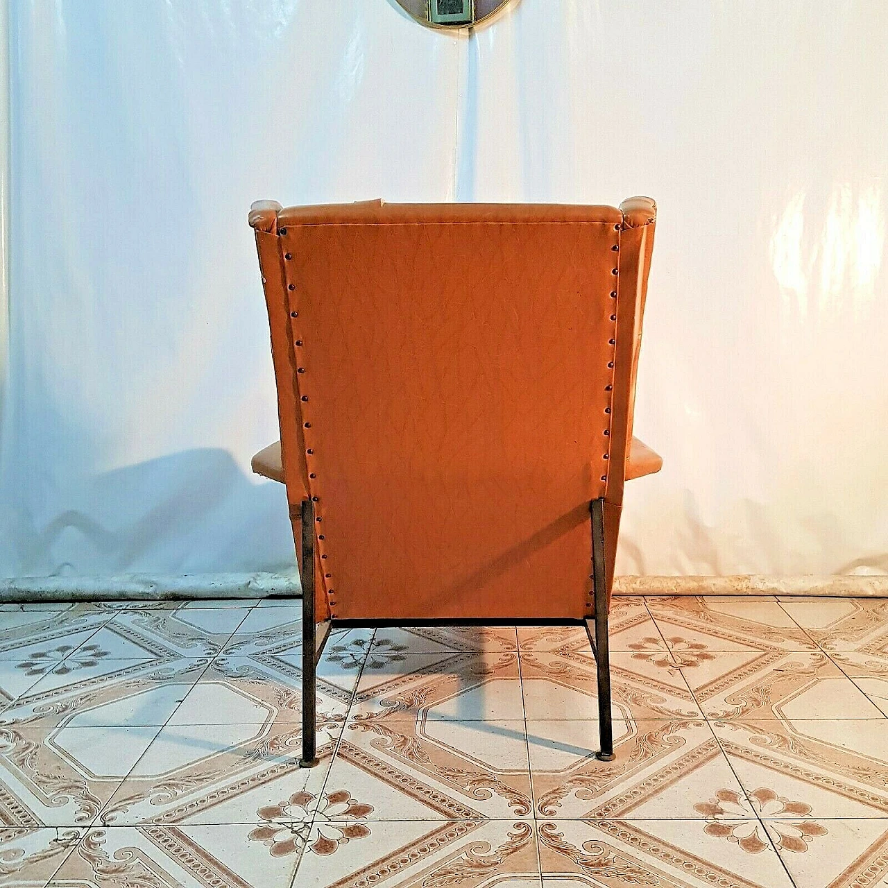 Metal and skai armchair in the style of G. Frattini, 1960s 9