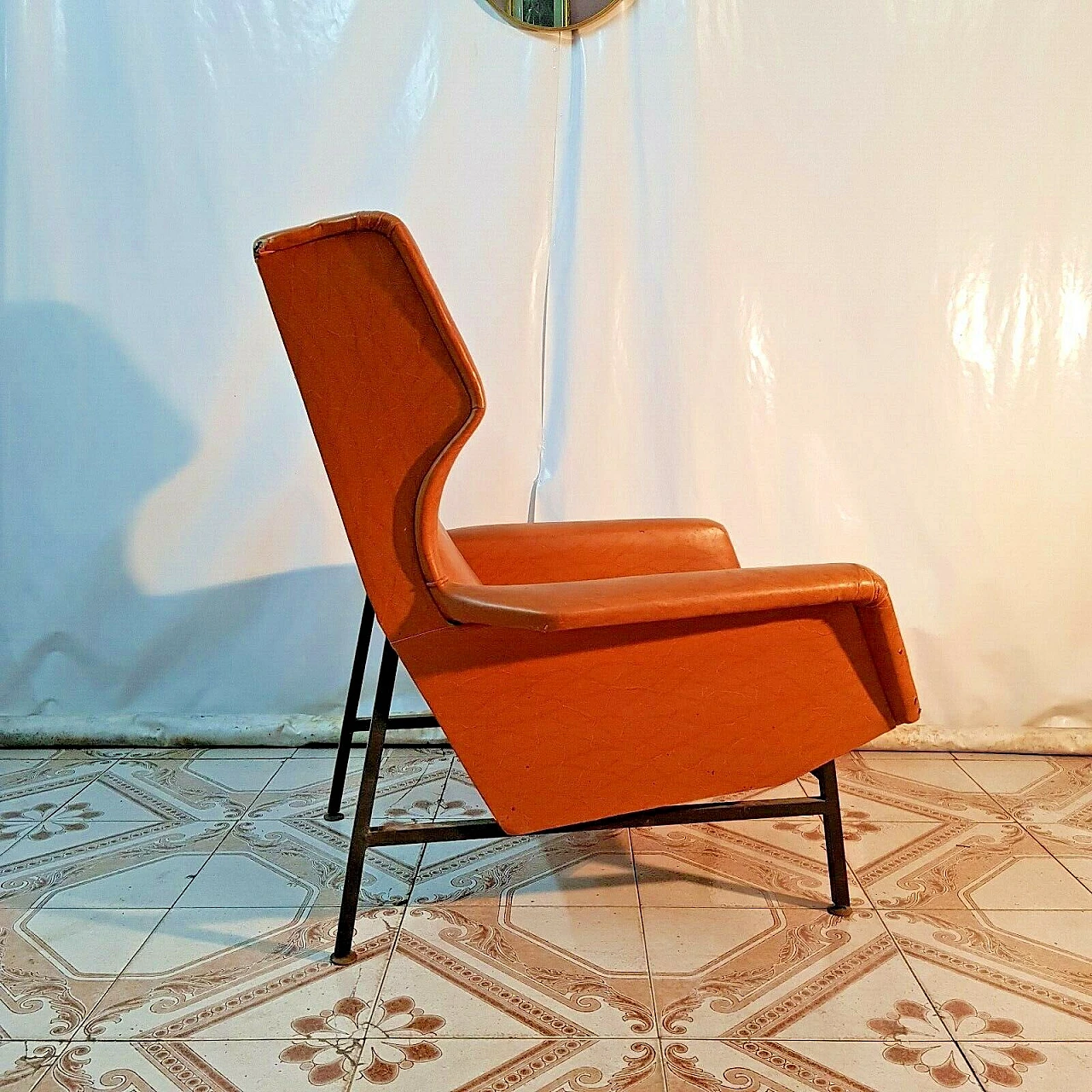 Metal and skai armchair in the style of G. Frattini, 1960s 10