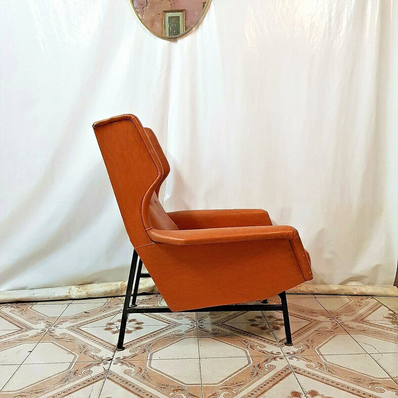 Metal and skai armchair in the style of G. Frattini, 1960s 11