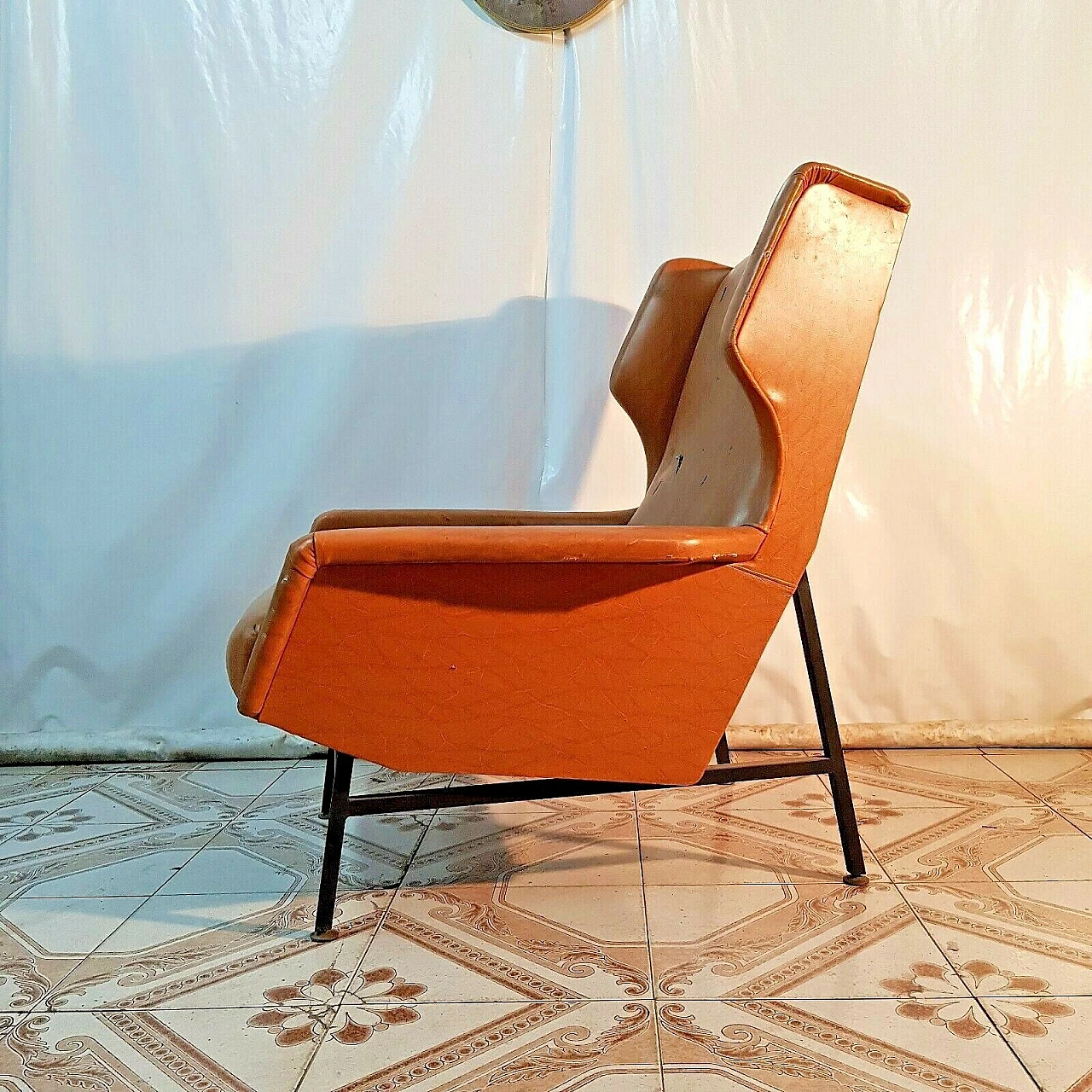 Metal and skai armchair in the style of G. Frattini, 1960s 12