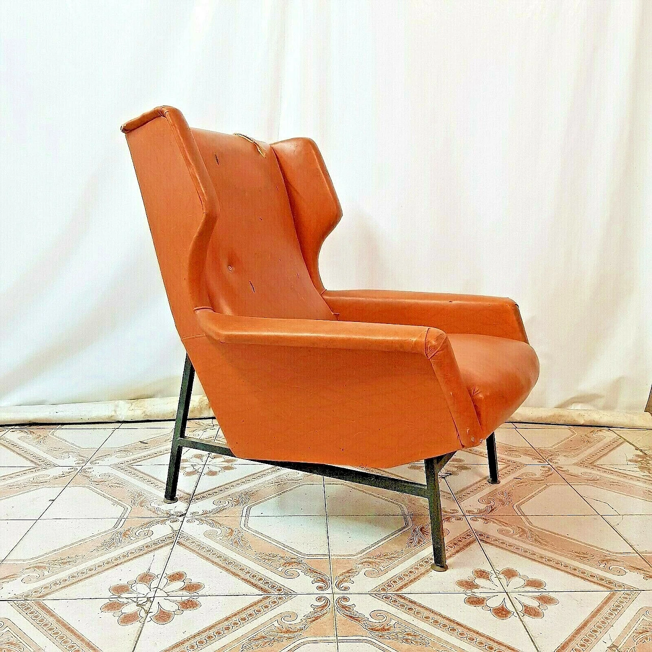 Metal and skai armchair in the style of G. Frattini, 1960s 13