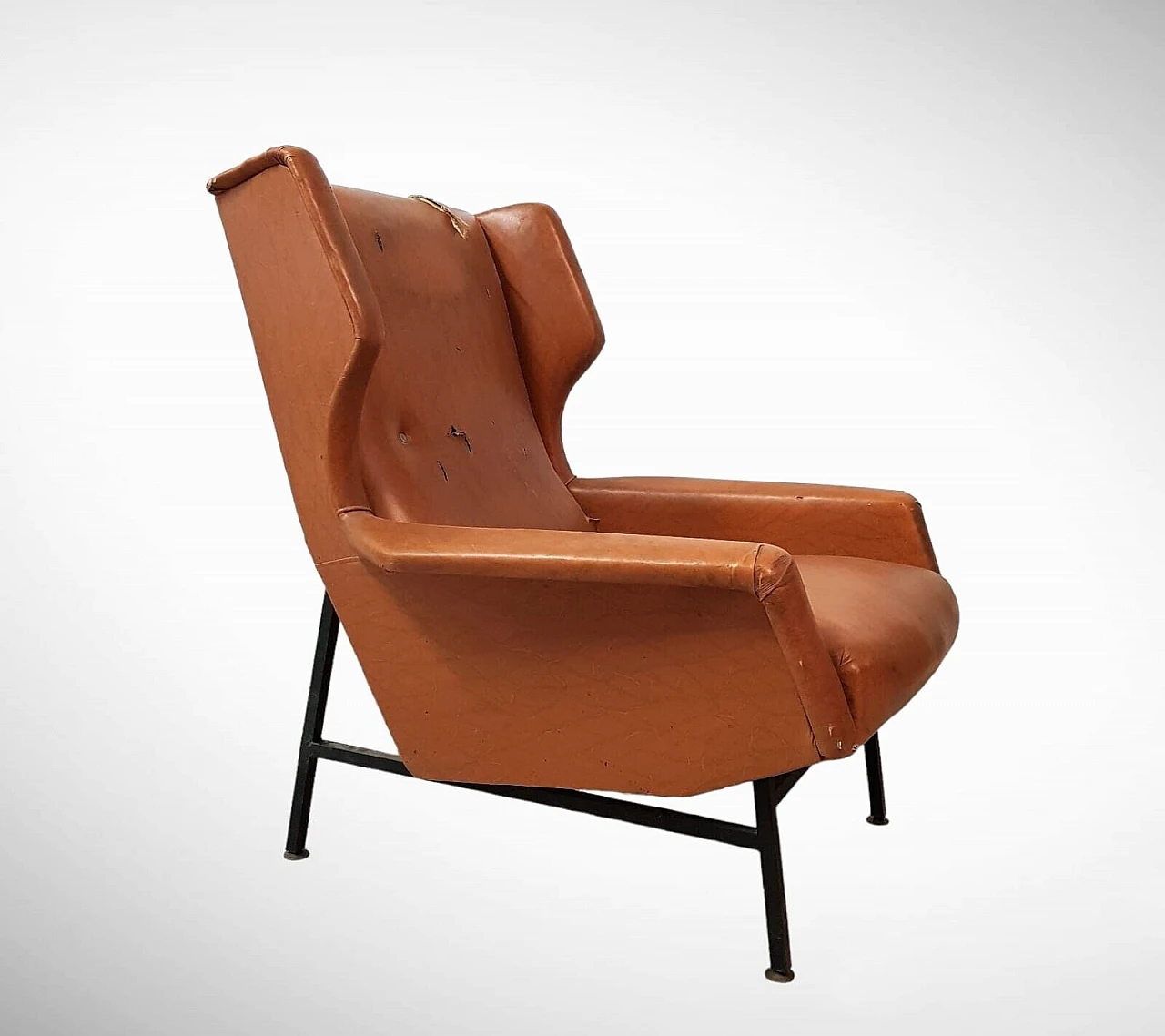 Metal and skai armchair in the style of G. Frattini, 1960s 14