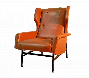 Metal and skai armchair in the style of G. Frattini, 1960s