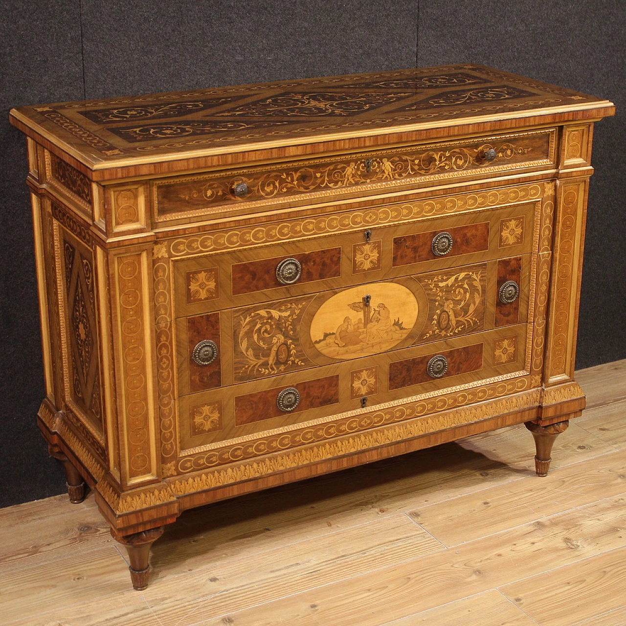 Inlaid Louis XVI-style chest of drawers, 1960s 1