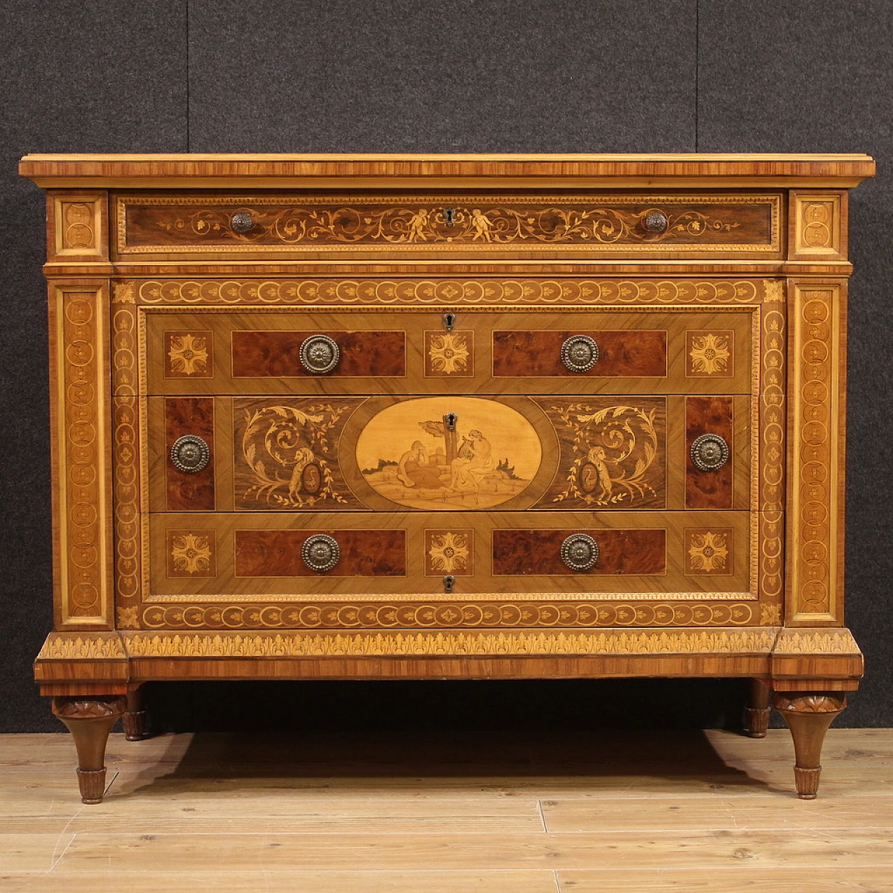 Inlaid Louis XVI-style chest of drawers, 1960s 2