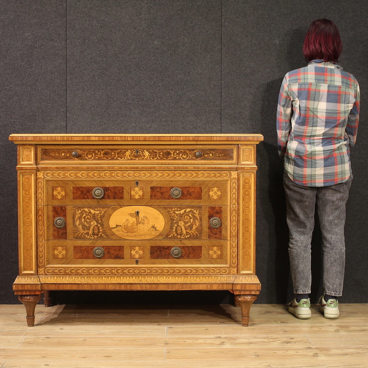 Inlaid Louis XVI-style chest of drawers, 1960s 3