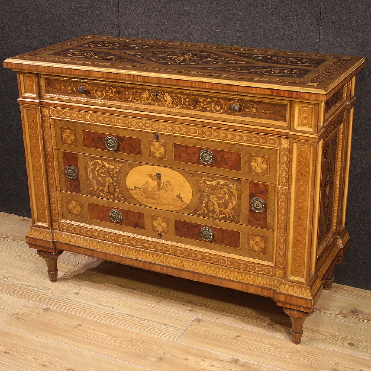 Inlaid Louis XVI-style chest of drawers, 1960s 10