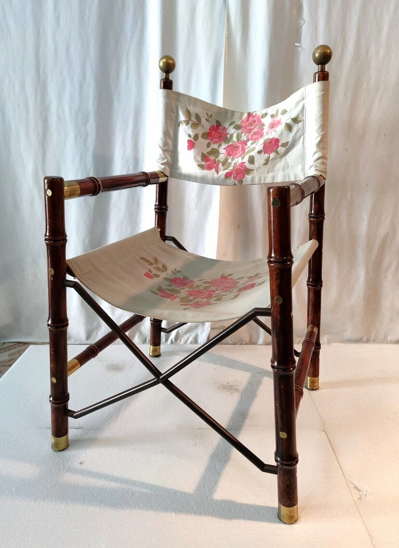 Bamboo, brass and fabric Safari director's armchair, 1960s 15