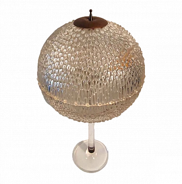 Spherical plexiglass and brass table lamp, 1970s