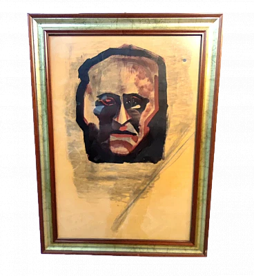 Mussolini, tempera painting on paper attributed to M. Sironi, 1960s