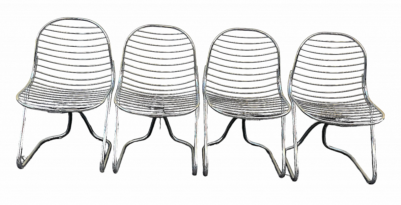 4 Chromed steel wire chairs by Gastone Rinaldi for Riva, 1960s 11