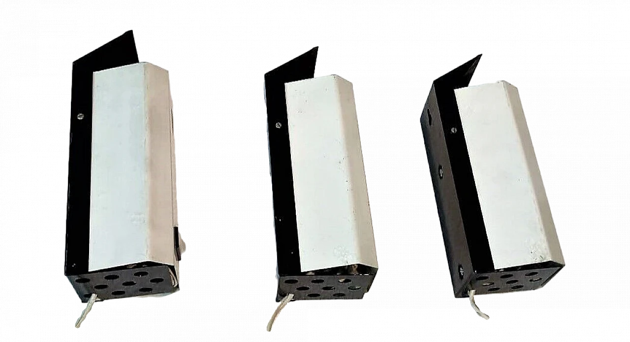 3 Wall lights in black and white lacquered metal by Philips, 1970s 12