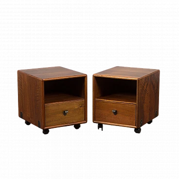 Pair of walnut bedside tables by Fabio Lenci for Bernini, 1970s