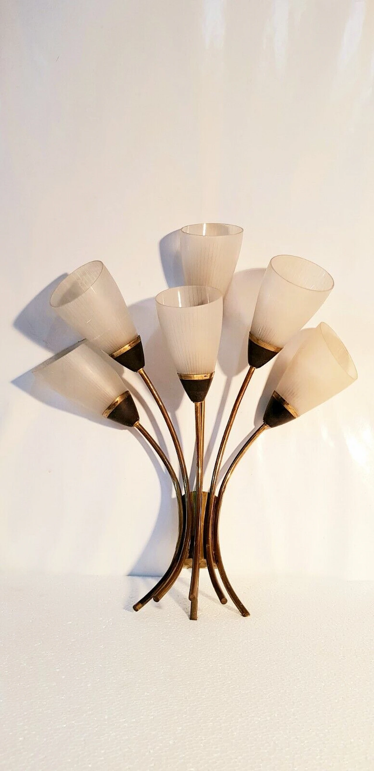 Brass and glass six-light wall lamp by Stilnovo, 1950s 1