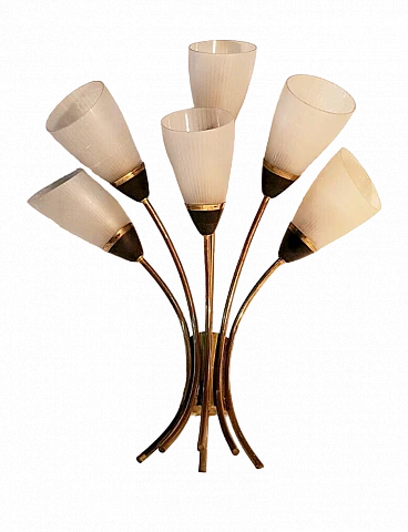 Brass and glass six-light wall lamp by Stilnovo, 1950s