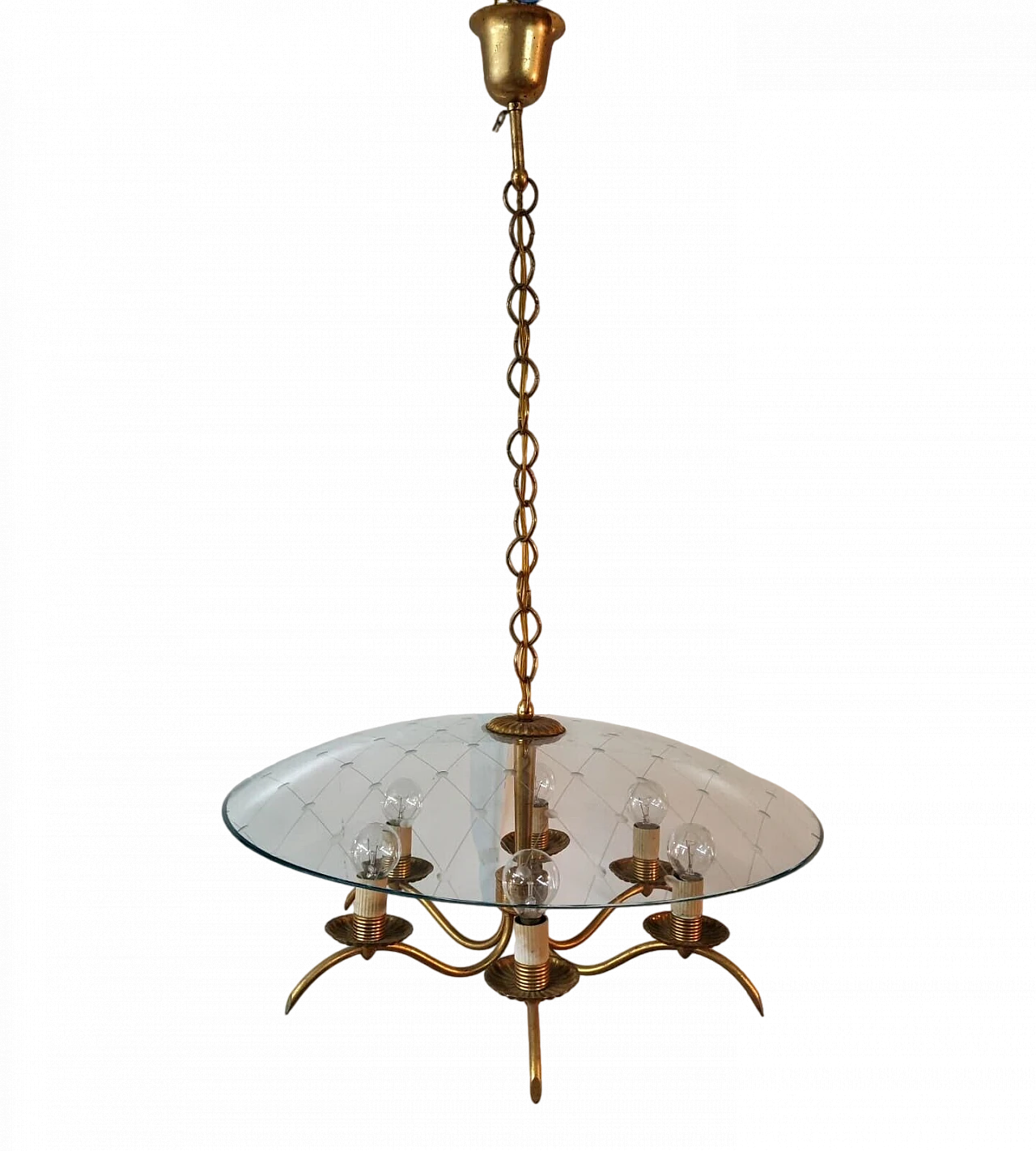 Brass and crystal chandelier by Chiesa for Fontana Arte, 1940s 2
