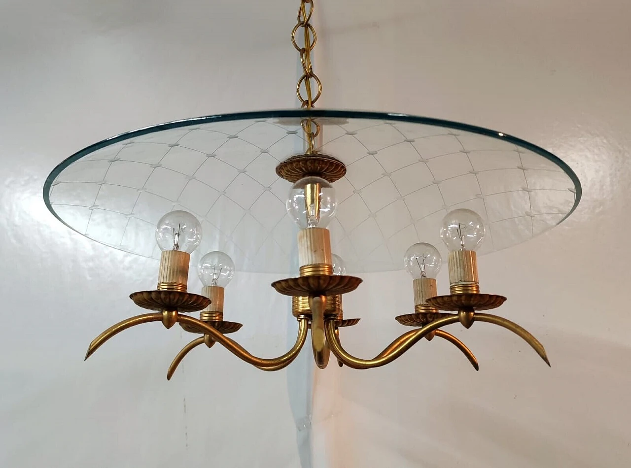 Brass and crystal chandelier by Chiesa for Fontana Arte, 1940s 4