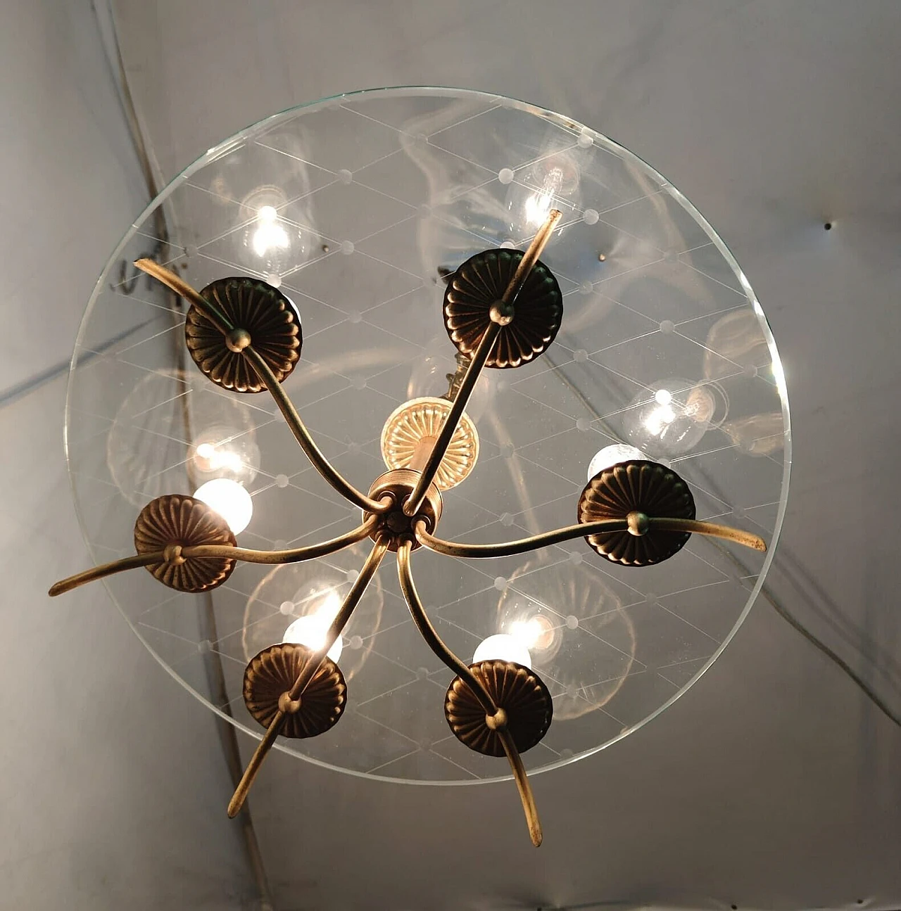 Brass and crystal chandelier by Chiesa for Fontana Arte, 1940s 7