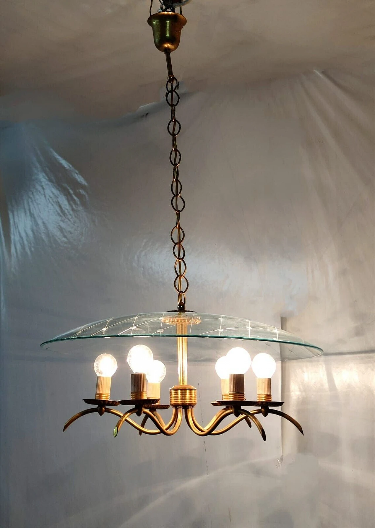 Brass and crystal chandelier by Chiesa for Fontana Arte, 1940s 11