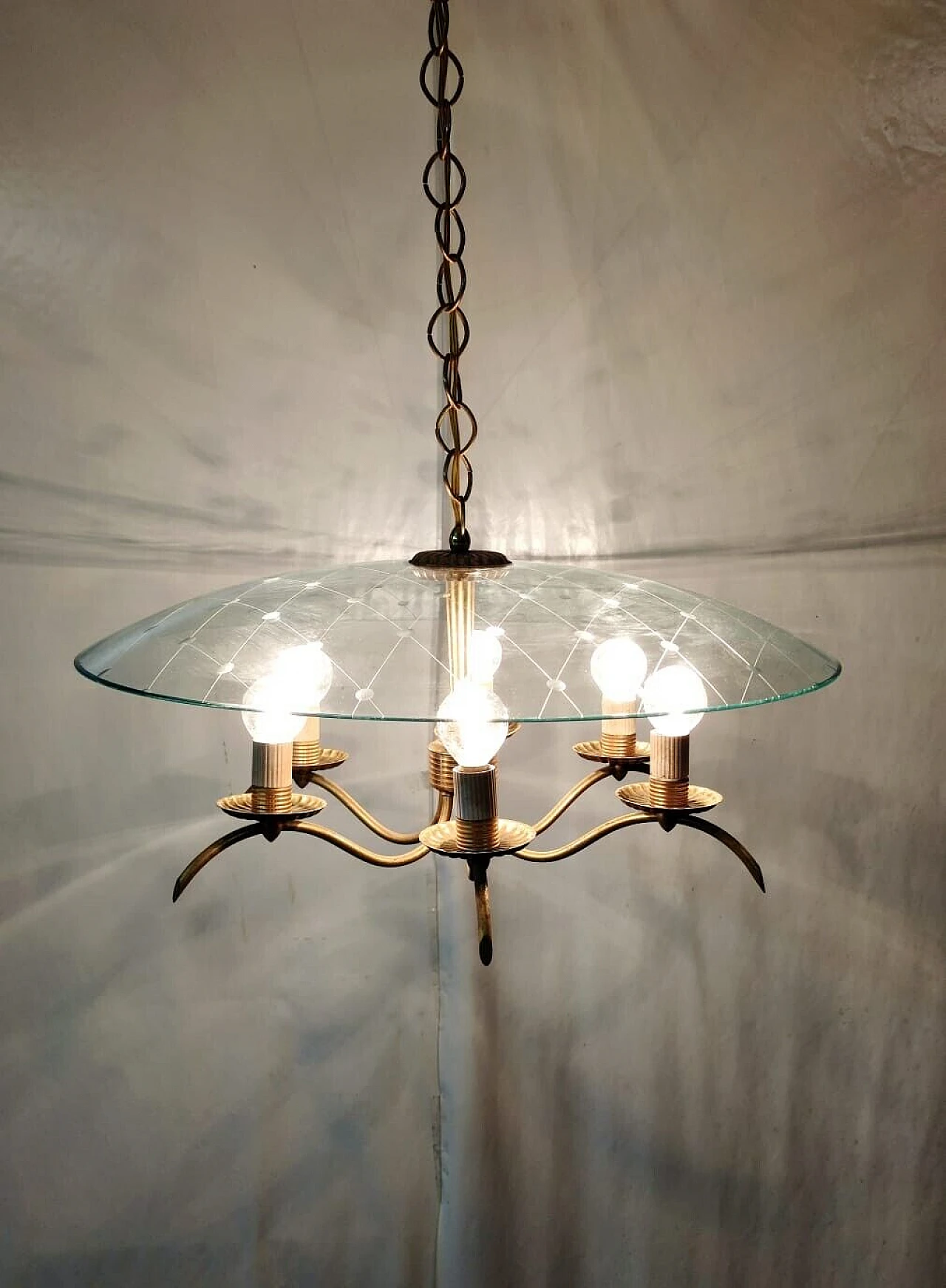 Brass and crystal chandelier by Chiesa for Fontana Arte, 1940s 12
