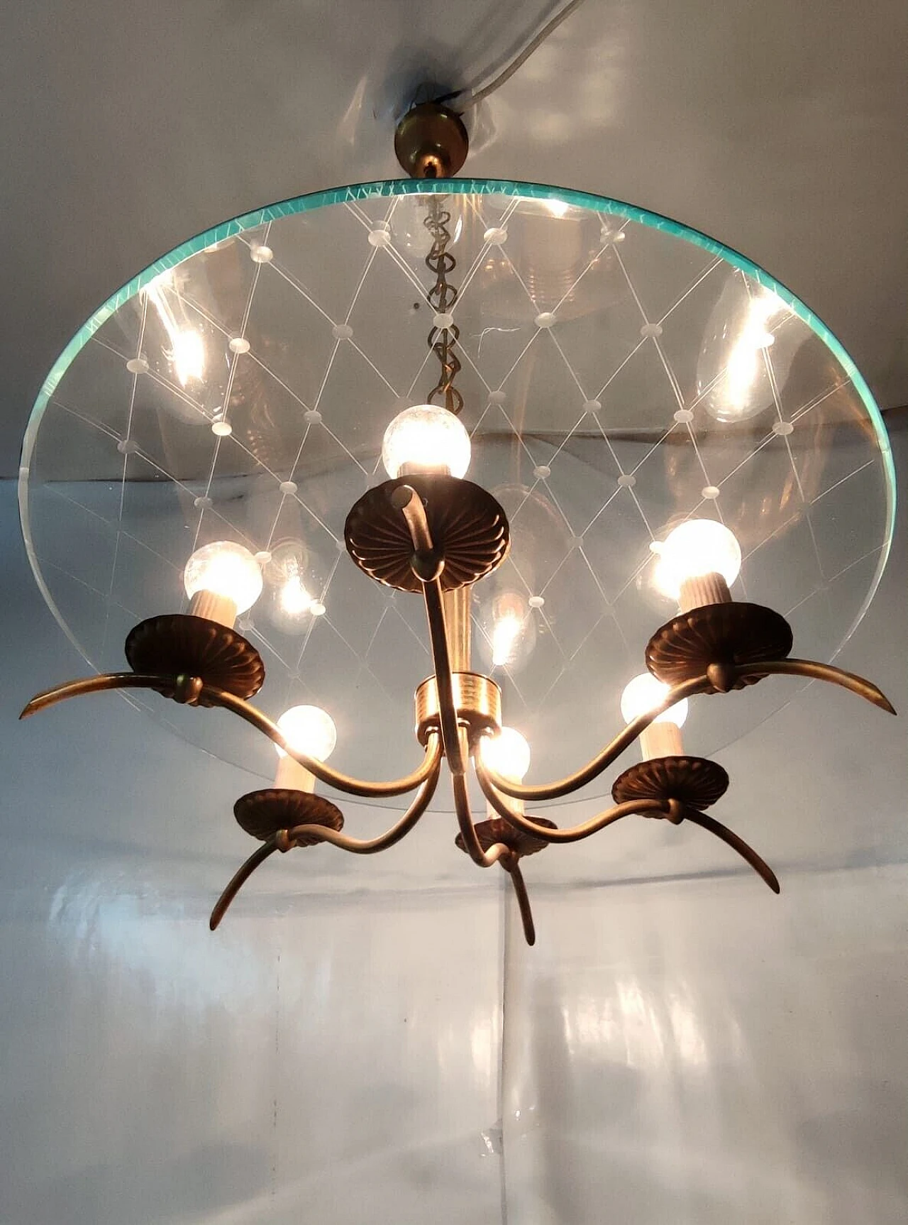 Brass and crystal chandelier by Chiesa for Fontana Arte, 1940s 13