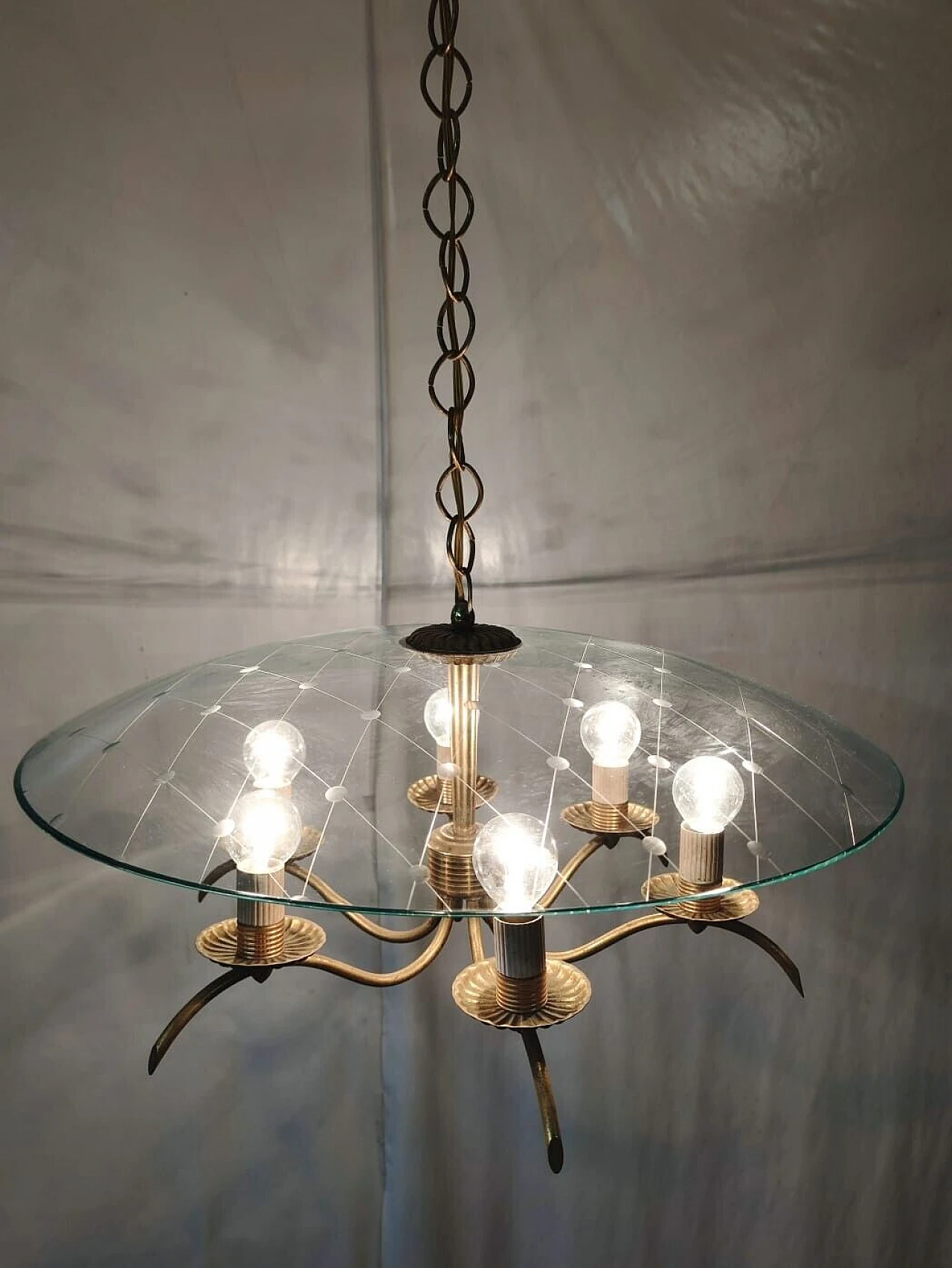 Brass and crystal chandelier by Chiesa for Fontana Arte, 1940s 23
