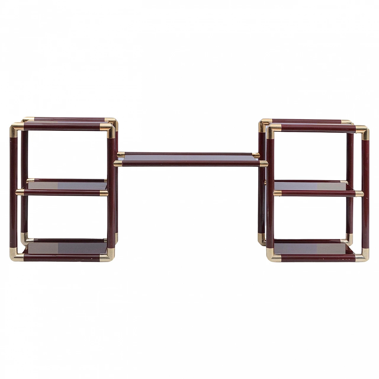 Brass and lacquered wood console table in Tommaso Barbi-style, 1970s 1