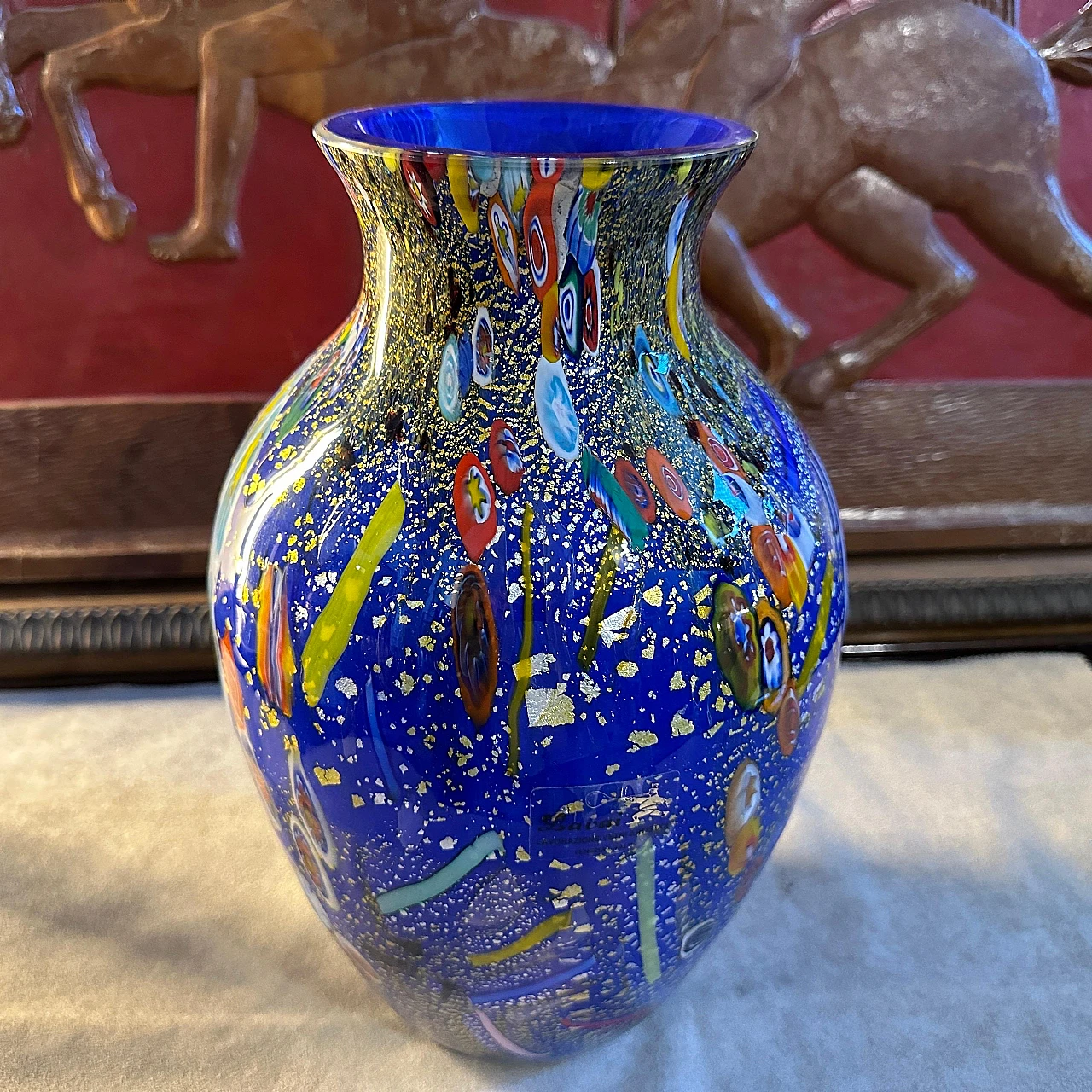 Blue Murano glass vase in Dino Martens style, 1980s 2