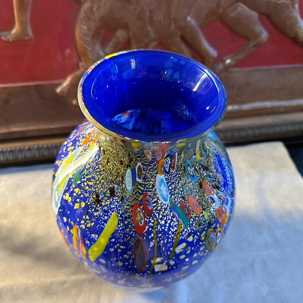 Blue Murano glass vase in Dino Martens style, 1980s 6