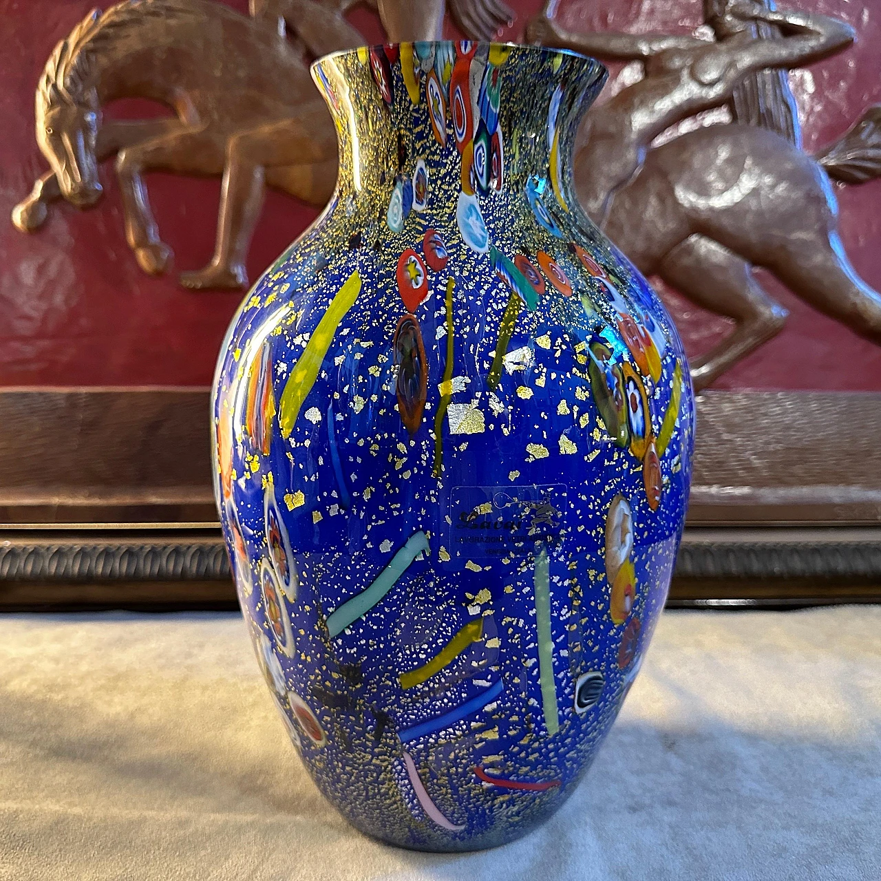 Blue Murano glass vase in Dino Martens style, 1980s 7