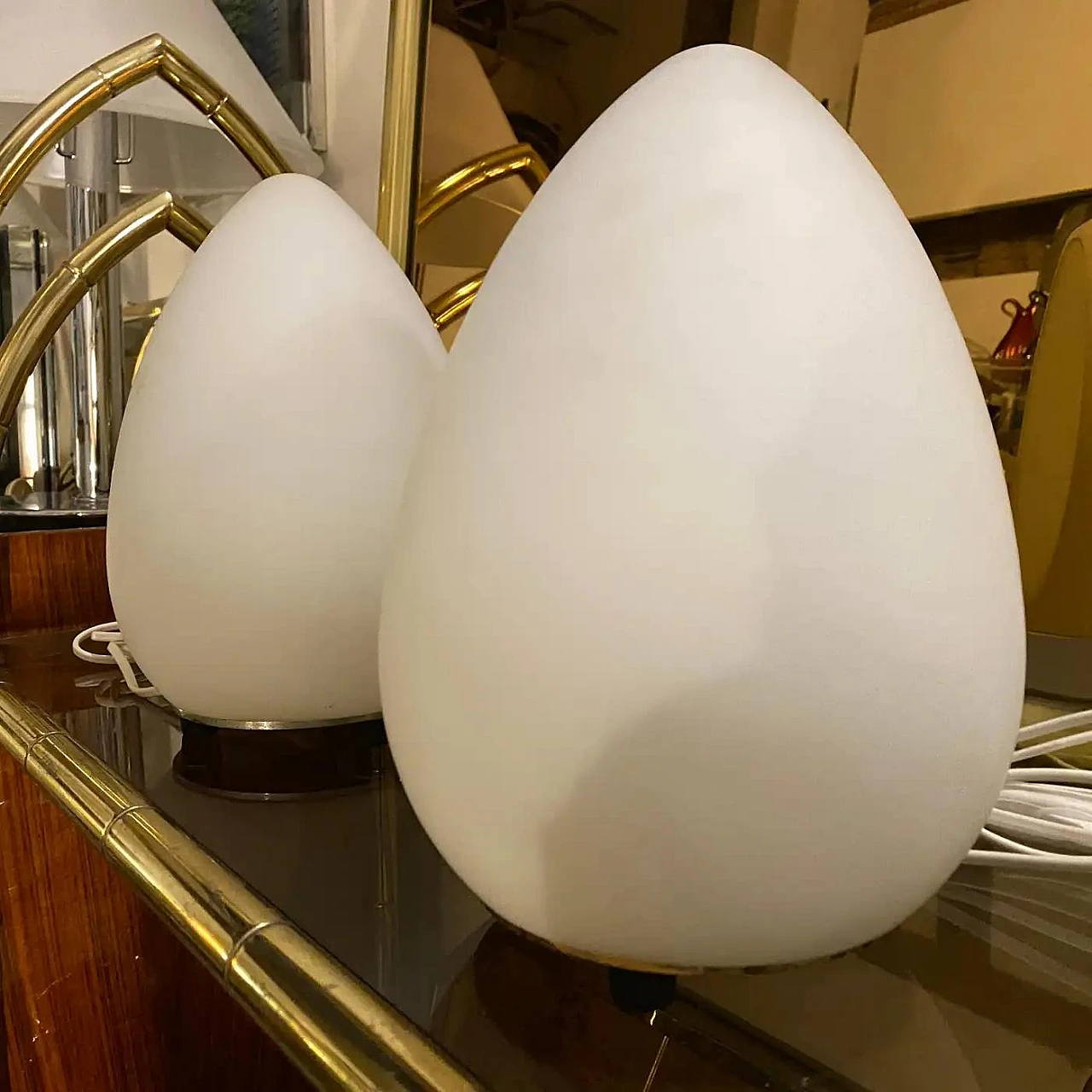 Pair of glass egg lamps by Lumen Center, 1990s 3