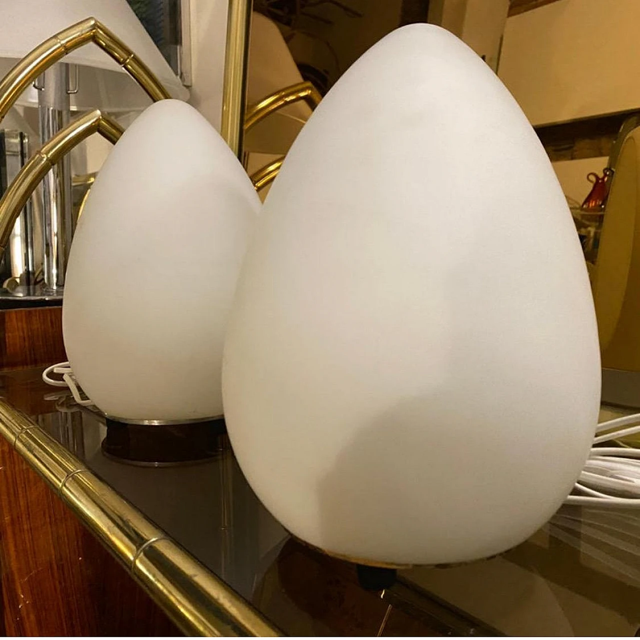 Pair of glass egg lamps by Lumen Center, 1990s 5