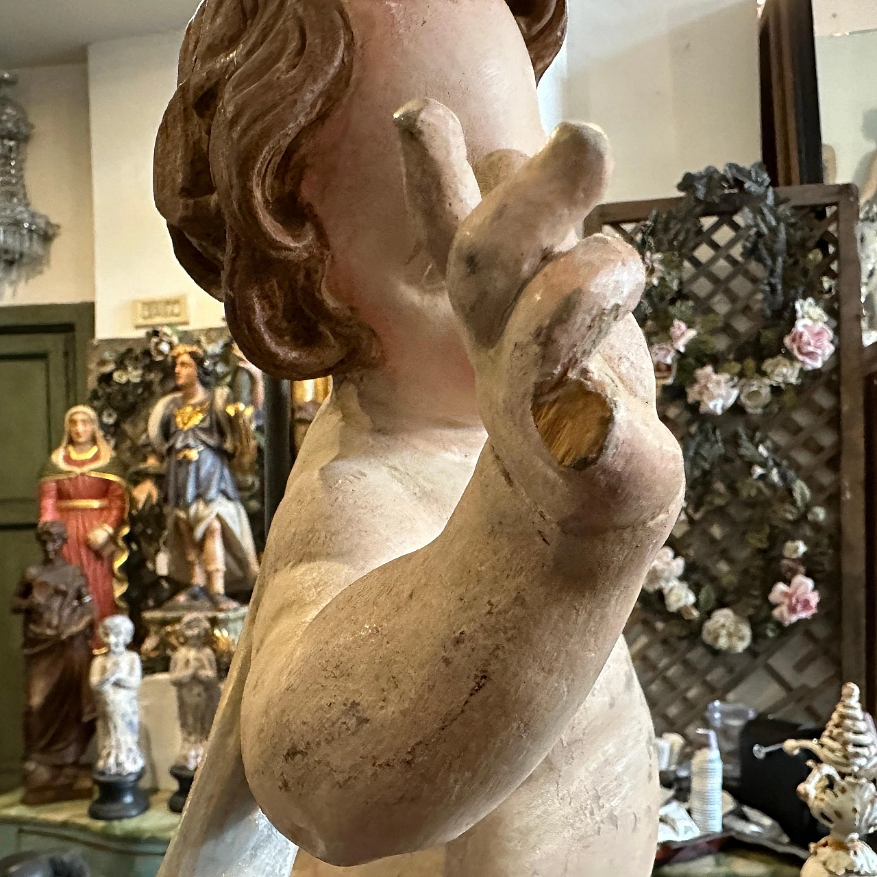 Baroque wooden angel sculpture, early 18th century 13