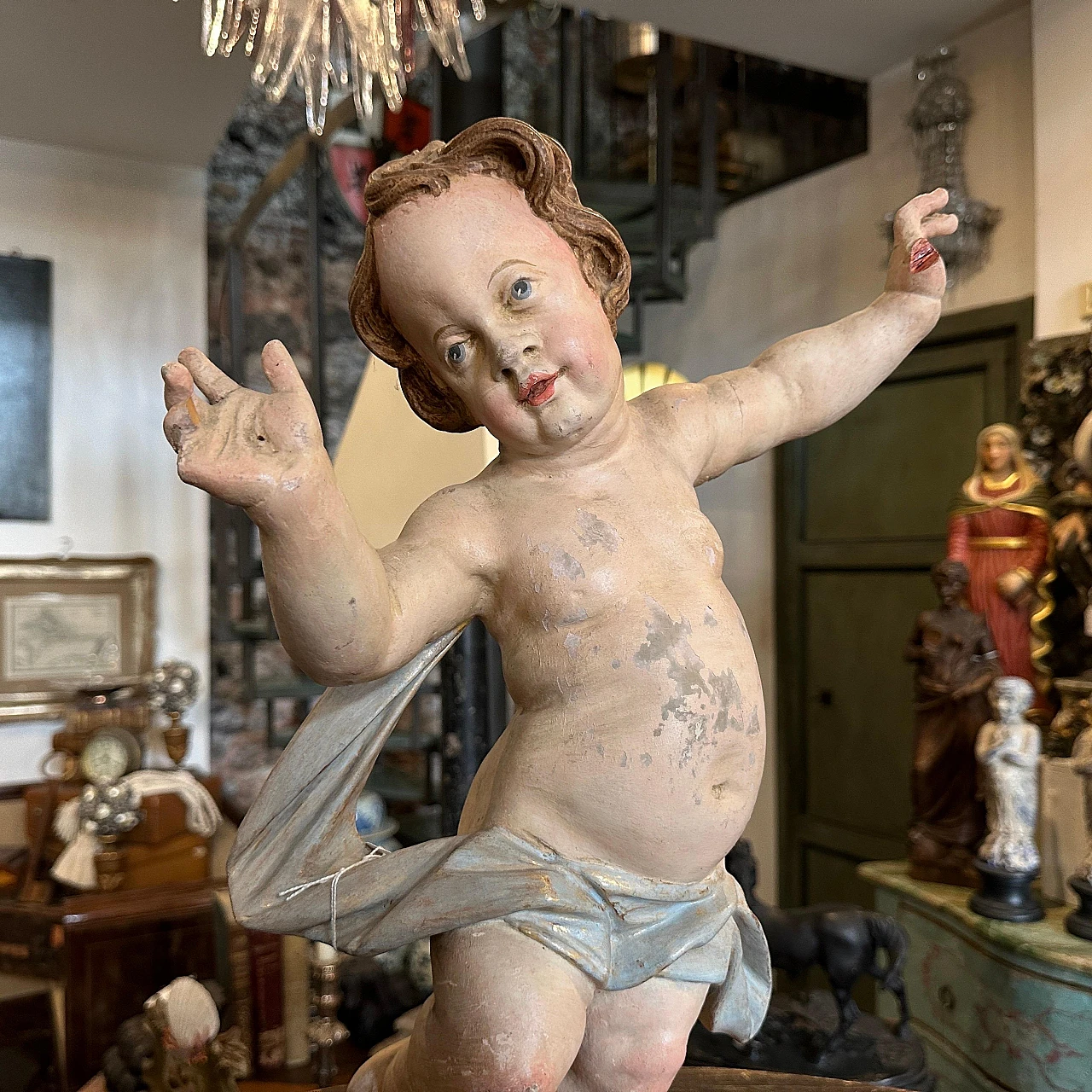 Baroque wooden angel sculpture, early 18th century 15